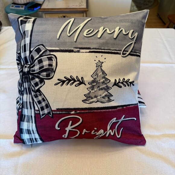Holiday Pillow Cover - Merry Bright - 17in x 17in Christmas Throw Pillow Cover - Picture 6 of 8
